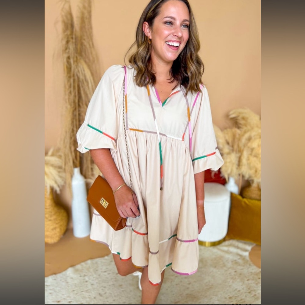 Entro Cream Dress with Vibrant Accents